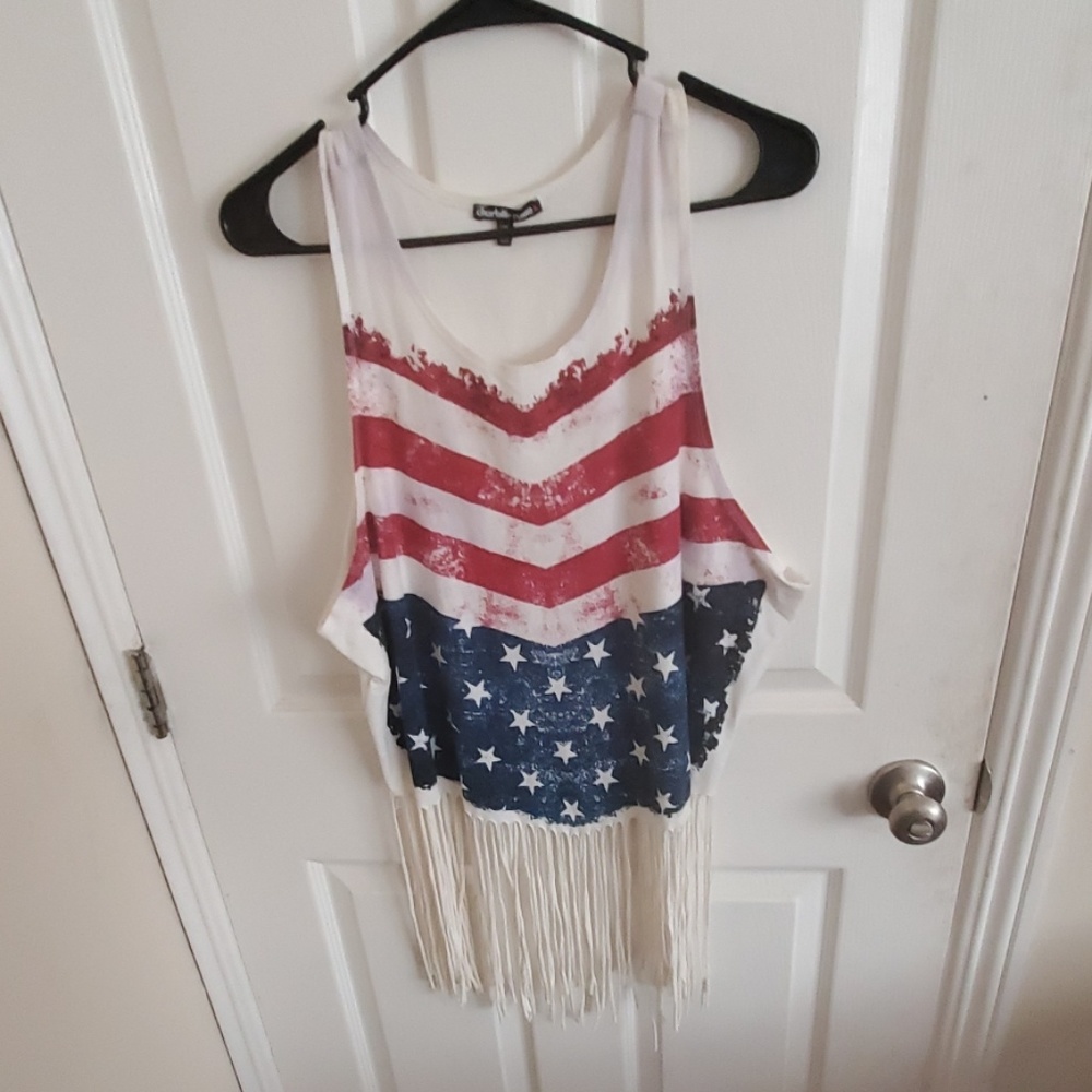 Fringe American flag crop top